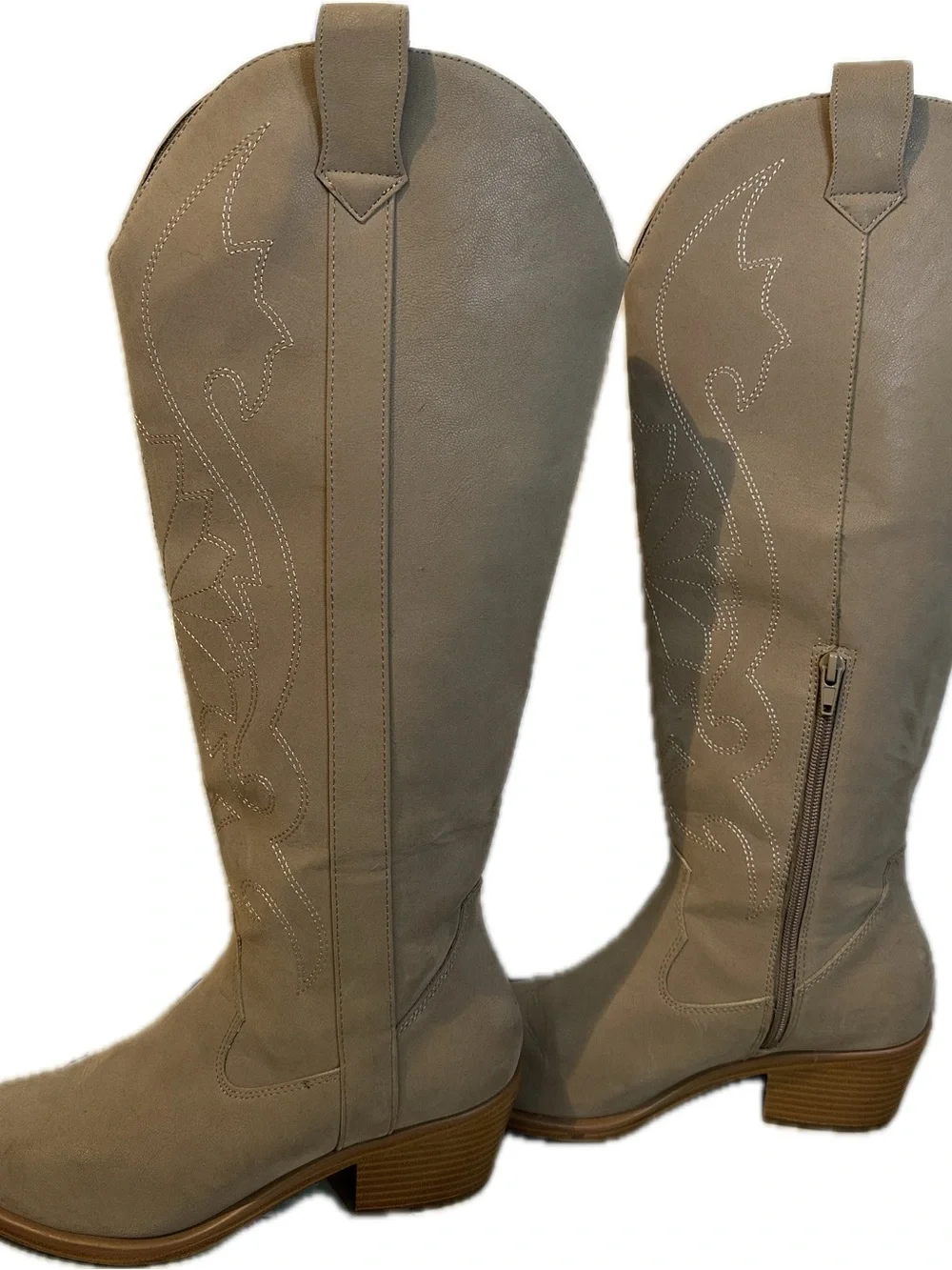 Pink Lily Women's Knee-High Western Boots in Taupe